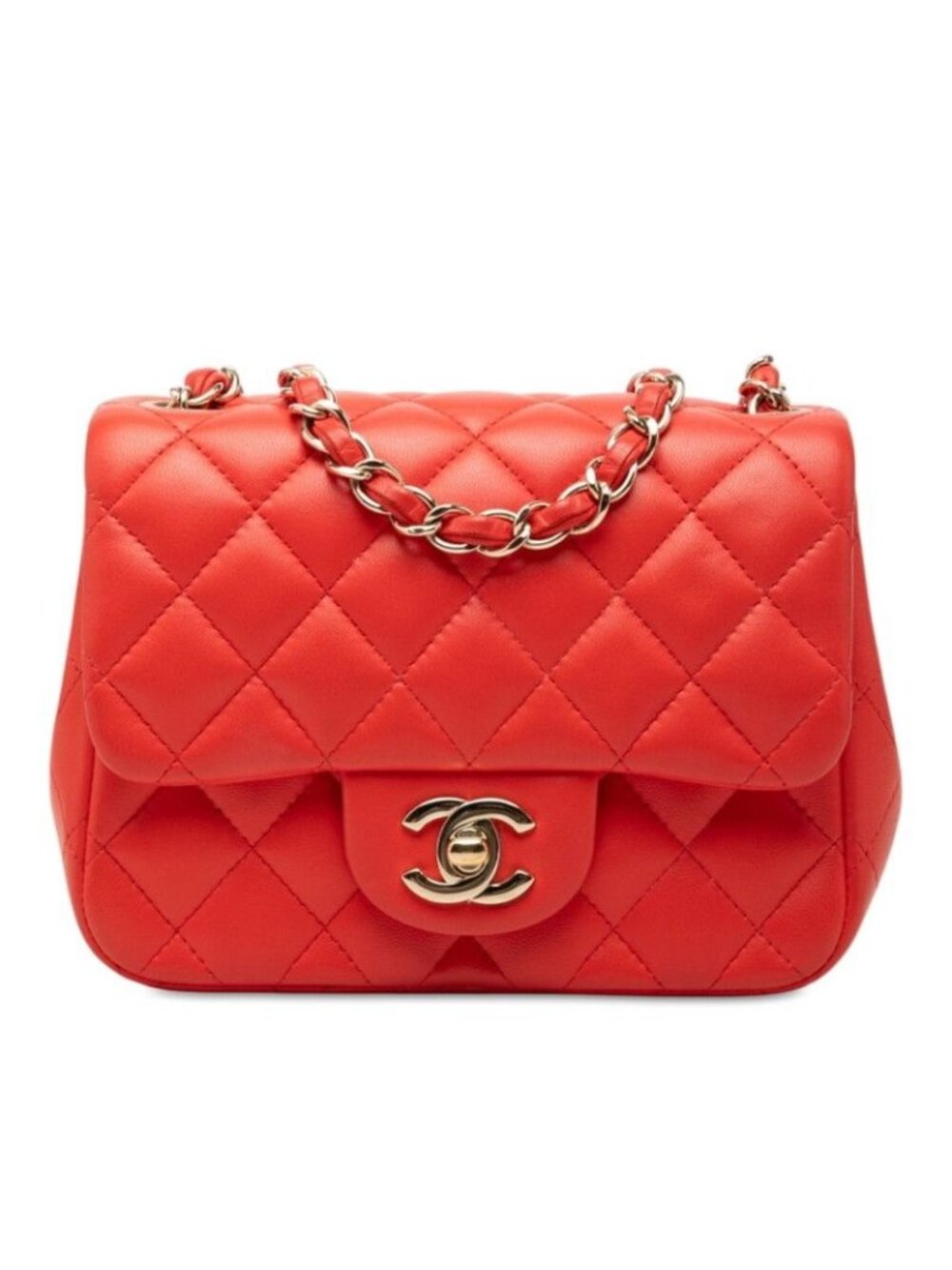 Chanel Mini Quilted 17 CC Logo Chain Shoulder Bag Red Gold Lambskin